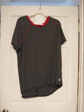 ActiveZone Black White Striped Performance Tee Pink Trim Active Top